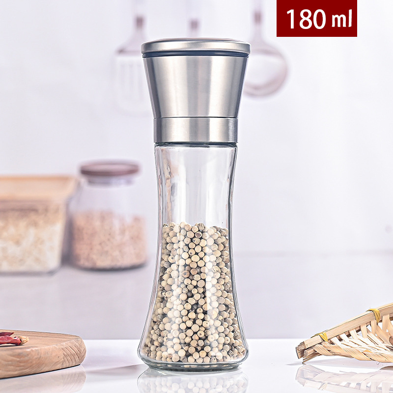 Adjustable Manual 200ml Salt and Pepper Mill Spice Crusher Pepper Grinder with Clear Glass Body