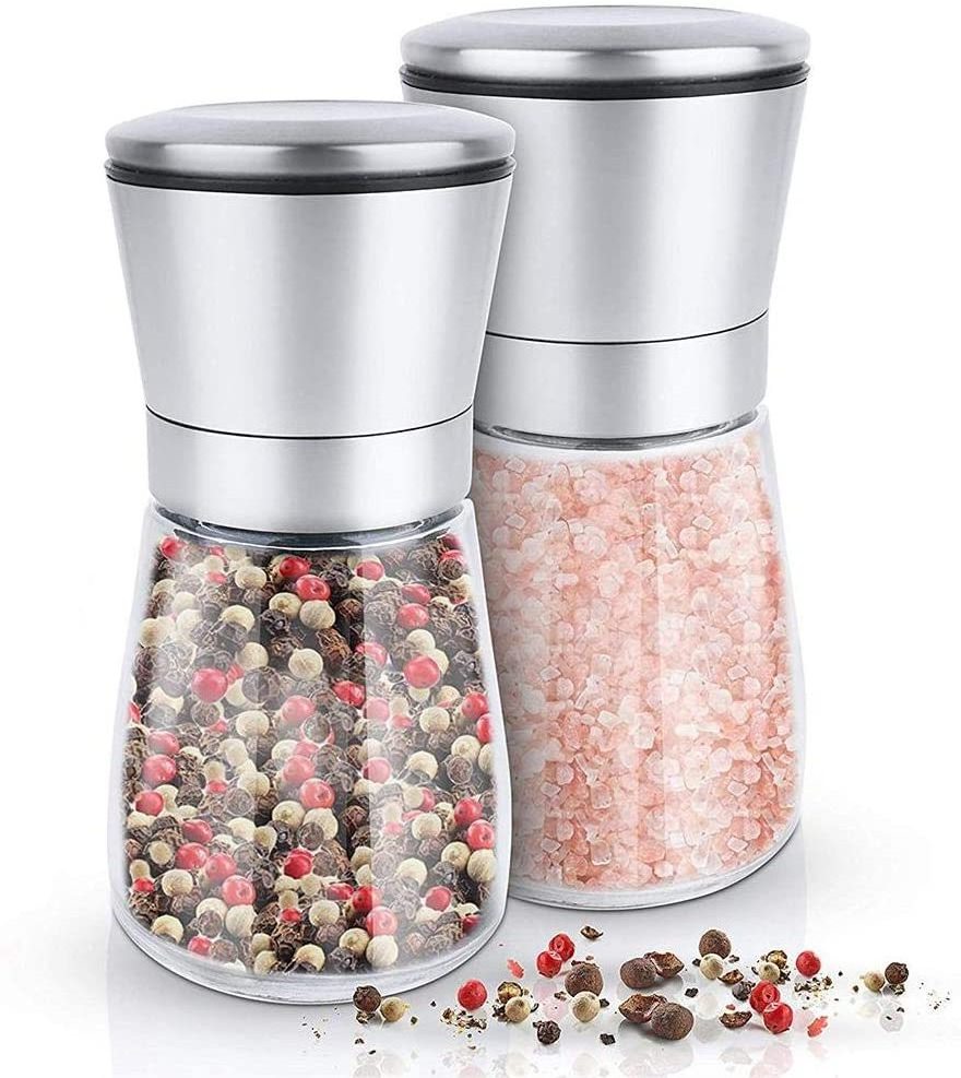 Adjustable Manual 200ml Salt and Pepper Mill Spice Crusher Pepper Grinder with Clear Glass Body