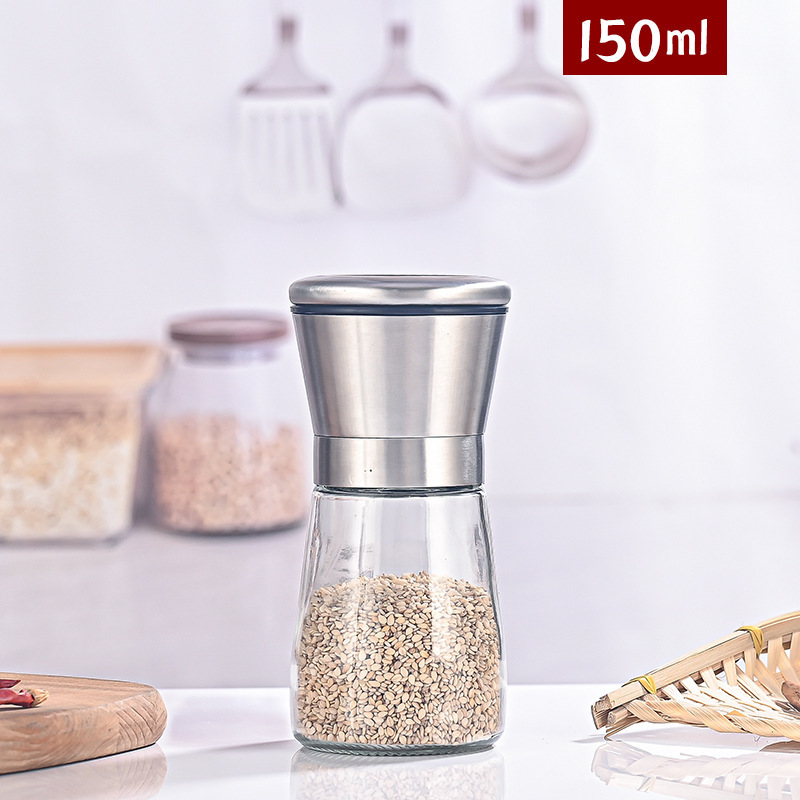 Adjustable Manual 200ml Salt and Pepper Mill Spice Crusher Pepper Grinder with Clear Glass Body