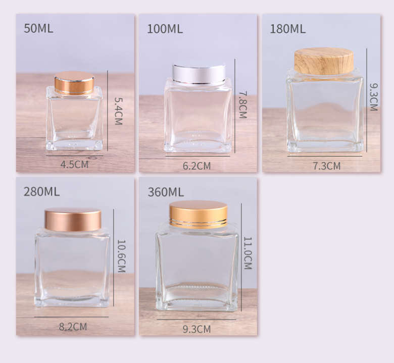 Honey pot jam pickle jar glass container bottles with gold Lid square honey pot de miel jam pickler en verre pour sauce