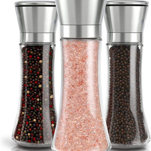 Eco-friendly 180ml glass sea salt pepper grinder spice grinding with stainless steel top, Salt And Pepper Mill