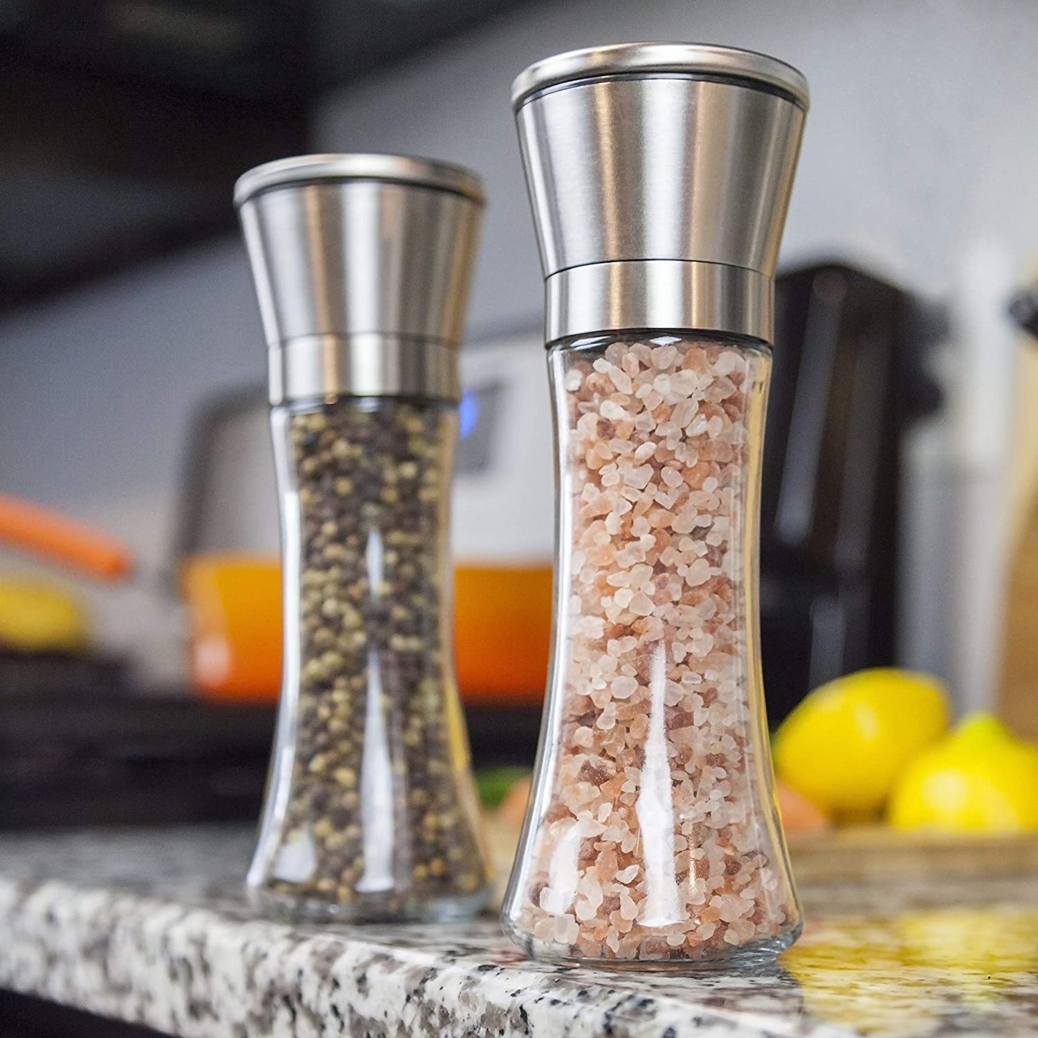 Salt & Pepper Mill 2 In 1 Glass Spice Grinder Spice Stainless Steel glass Jar Hot sales herb mill