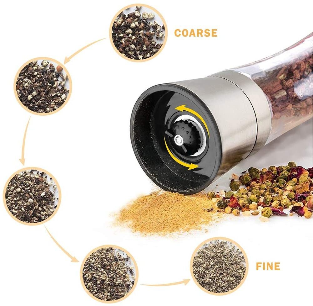 Salt & Pepper Mill 2 In 1 Glass Spice Grinder Spice Stainless Steel glass Jar Hot sales herb mill