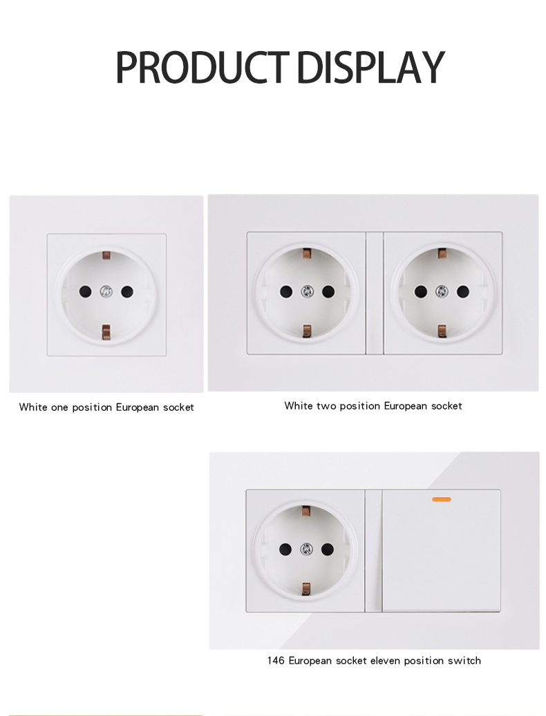 Eu Standard German Socket 16a 250v Acrylic Panel Power Socket Household Wall Socket