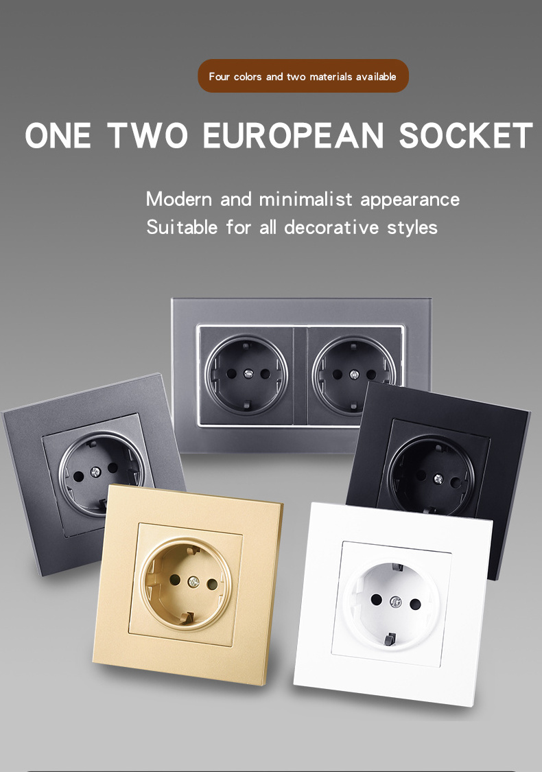 Eu Standard German Socket 16a 250v Acrylic Panel Power Socket Household Wall Socket