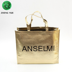 Cheap Eco Friendly Custom Printed Logo Pp Non-woven Gold Shopping Tote Bag