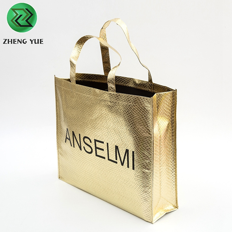 Cheap Eco Friendly Custom Printed Logo Pp Non-woven Gold Shopping Tote Bag