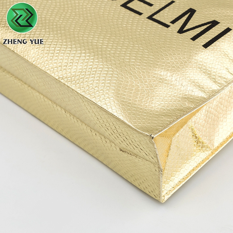 Cheap Eco Friendly Custom Printed Logo Pp Non-woven Gold Shopping Tote Bag