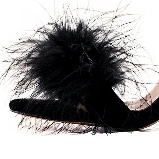 Custom Shoes Women Heels Sexy Fluffy Marabou Feather Gladiator Strappy 12cm Chunky High Heeled Sandals