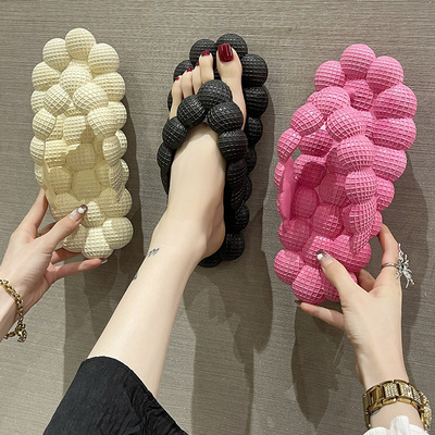 2023 new flip  flop women's wear summer fashion flat slippers solid color texture bubble sandals