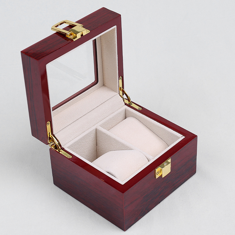 High-end Watch Storage Cases Wooden Two Slot  Watch Box Luxury Watch Packaging With Gold Lock