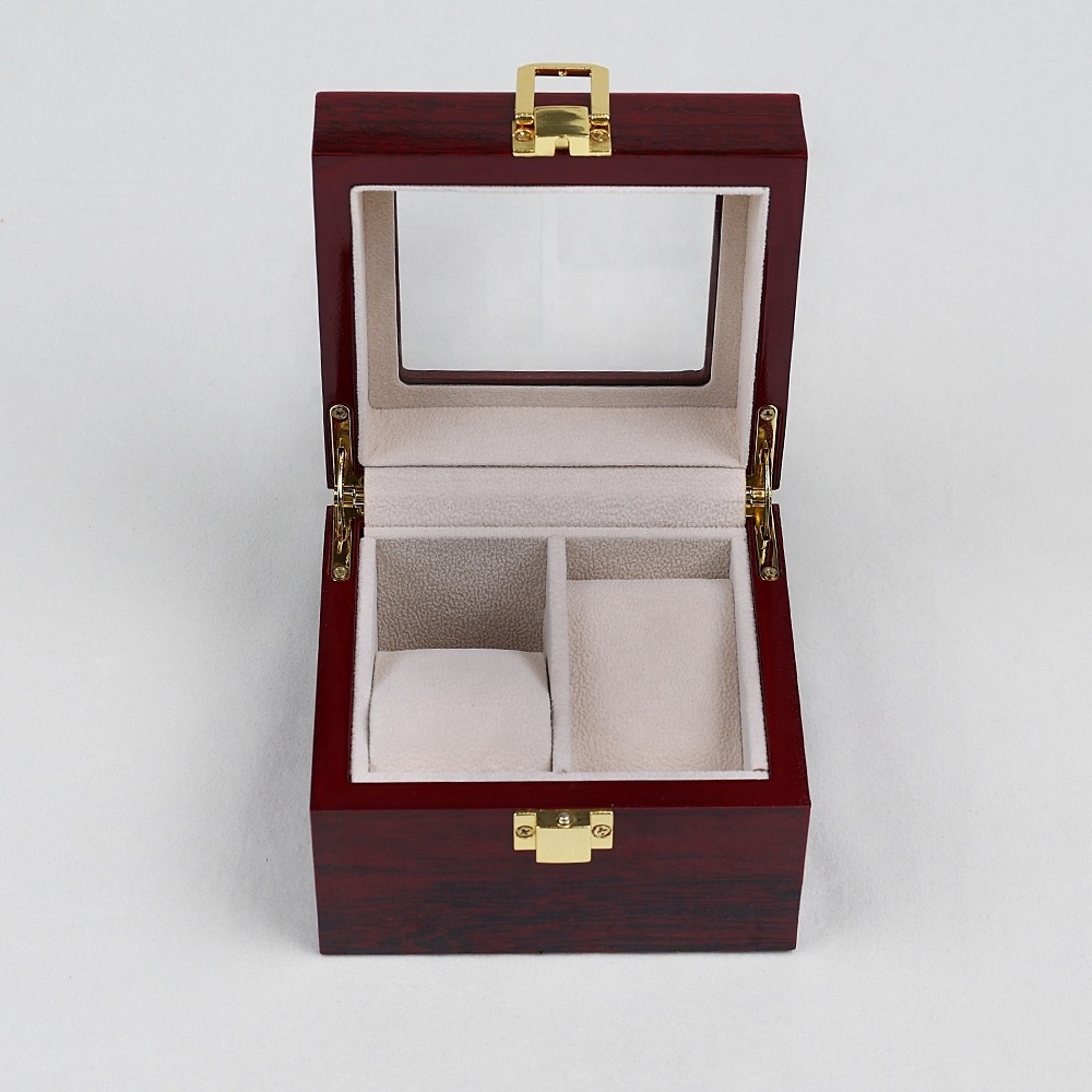 High-end Watch Storage Cases Wooden Two Slot  Watch Box Luxury Watch Packaging With Gold Lock