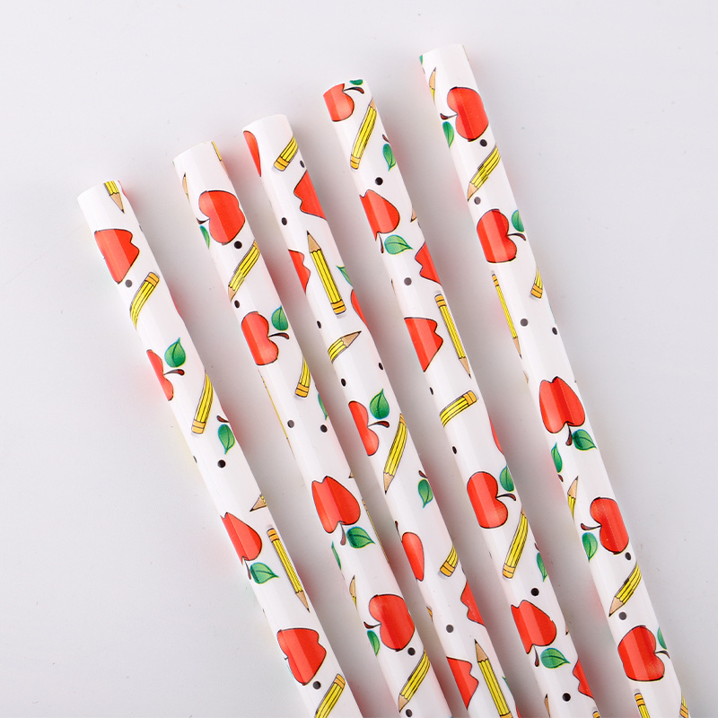 2022 latest fashion teacher straw with apple & pencil, hot sales PP hard plastic teacher straw for school children