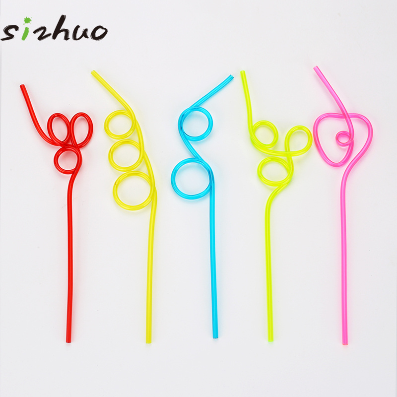 Creative modeling drinking straws, reusable plastic toy straws in multiple colors, custom shaped straw