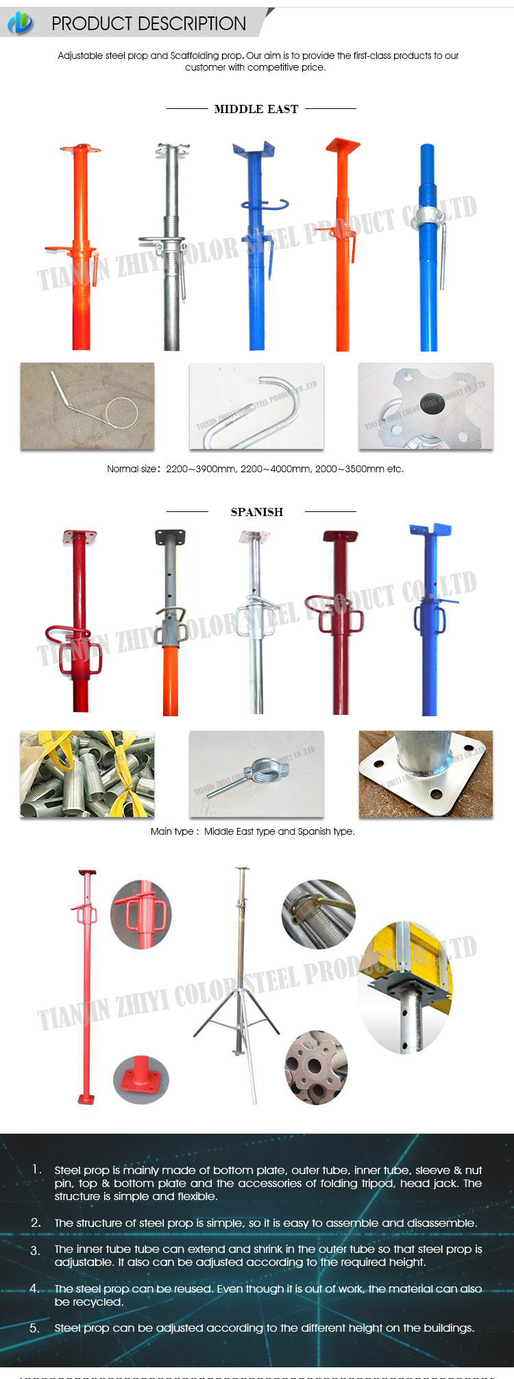 steel jack ! construction prop size metal concrete formwork shoring props with low price