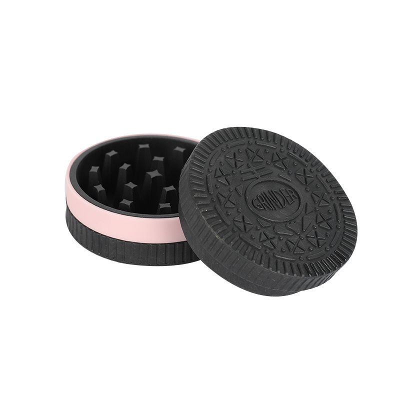 Factory Wholesale Biodegradable 50mm 2inches 2 Layers Oreo Cookies Tobacco Grinder Cheap Plastic Manuel Herb Grinders