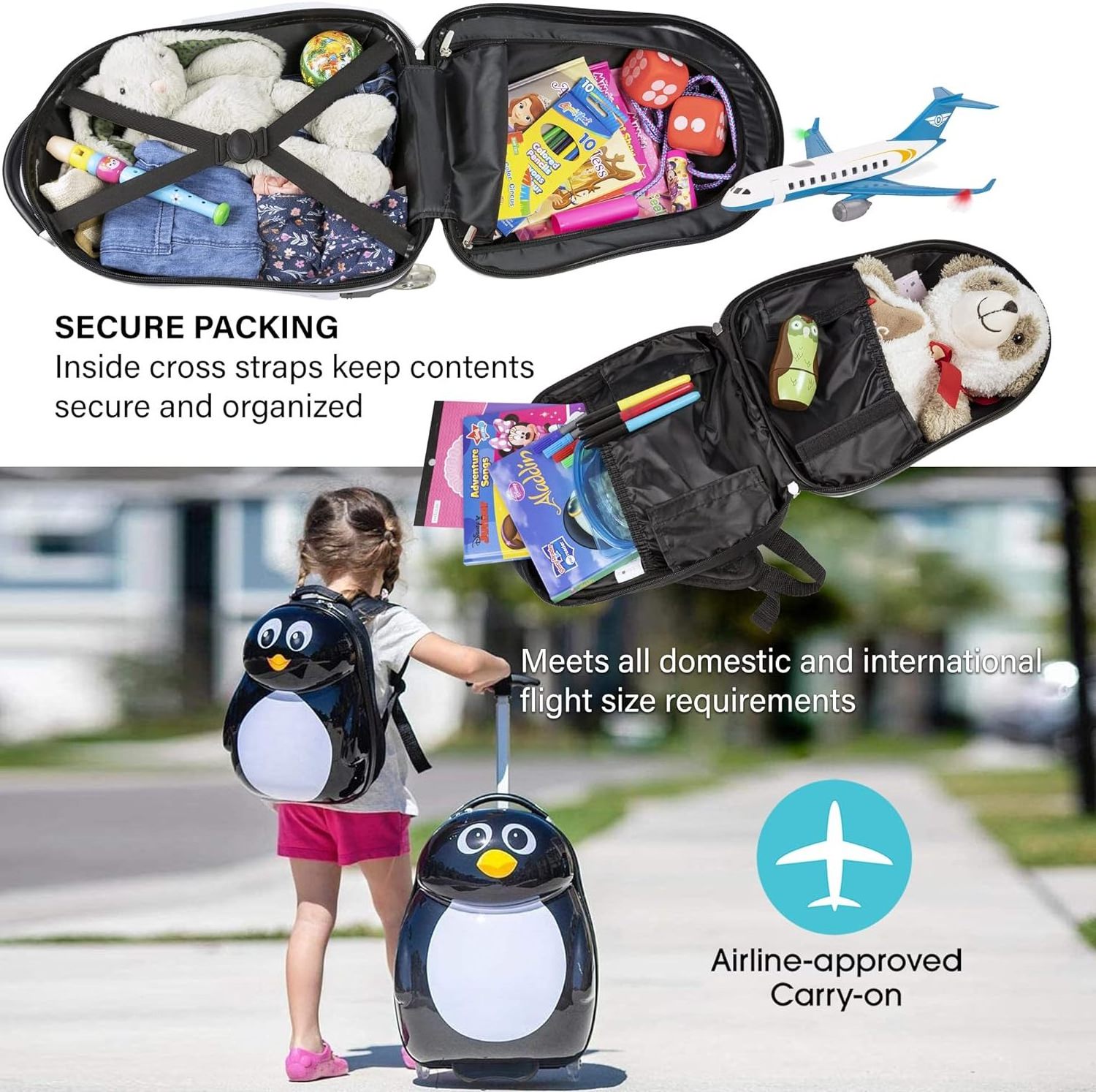 Luggage Spinner Luggage Suitcase Children's Trolley Case Hard Cute Animal Printing Travel Bag Kids Children Luggage Backpack