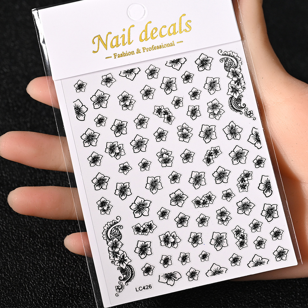 Self Adhesive Nail Sticker Decoration 3D  Black Art Nail Stickers Finger Nail Decals