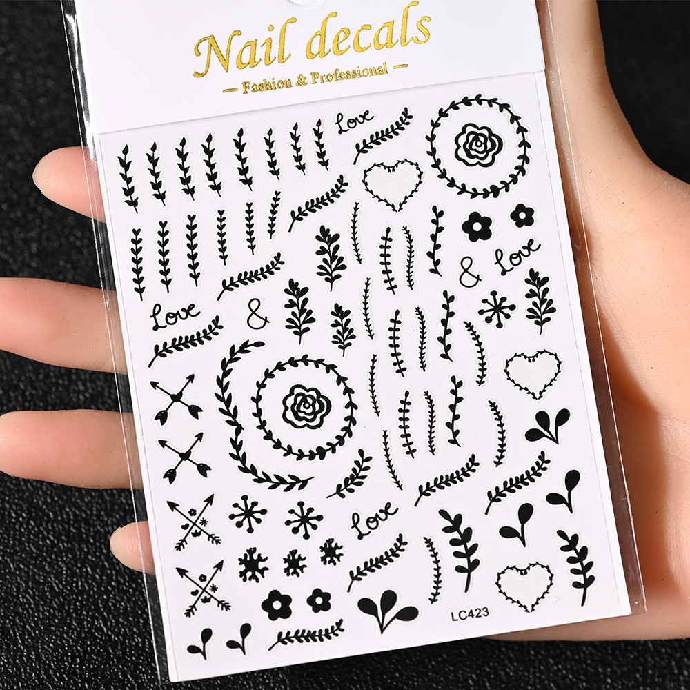 Self Adhesive Nail Sticker Decoration 3D  Black Art Nail Stickers Finger Nail Decals