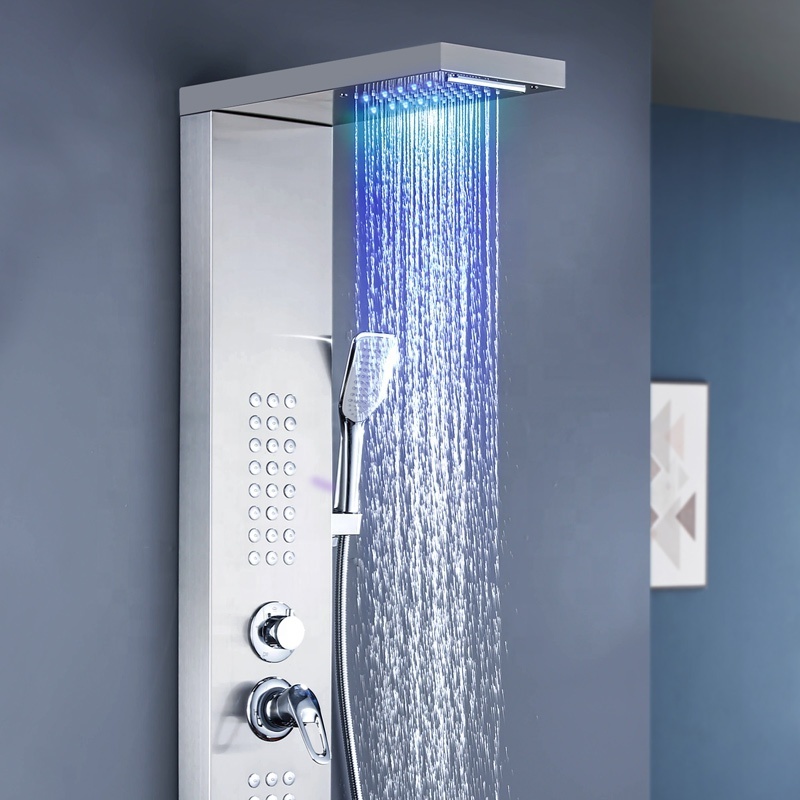 Shower Panel bathroom wall mounted stainless steel Waterfall shower column set tower Massage Body Jets led Shower Panels