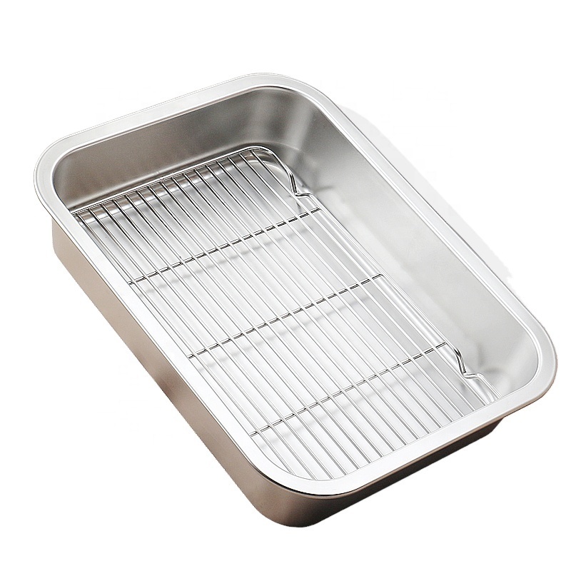 zhongte Rectangular Kitchen Grill Oven Draining Oil BBQ Plate Cooling Grid Rack Baking Trays Pan Stainless Steel Rack Set Baking