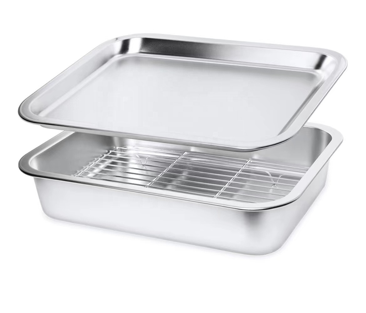 Zhongte rectangle Baking Pan with Rack Set Stainless Steel Baking Tray Cookie Sheet