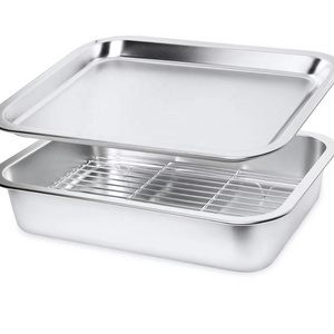 Zhongte rectangle Baking Pan with Rack Set Stainless Steel Baking Tray Cookie Sheet