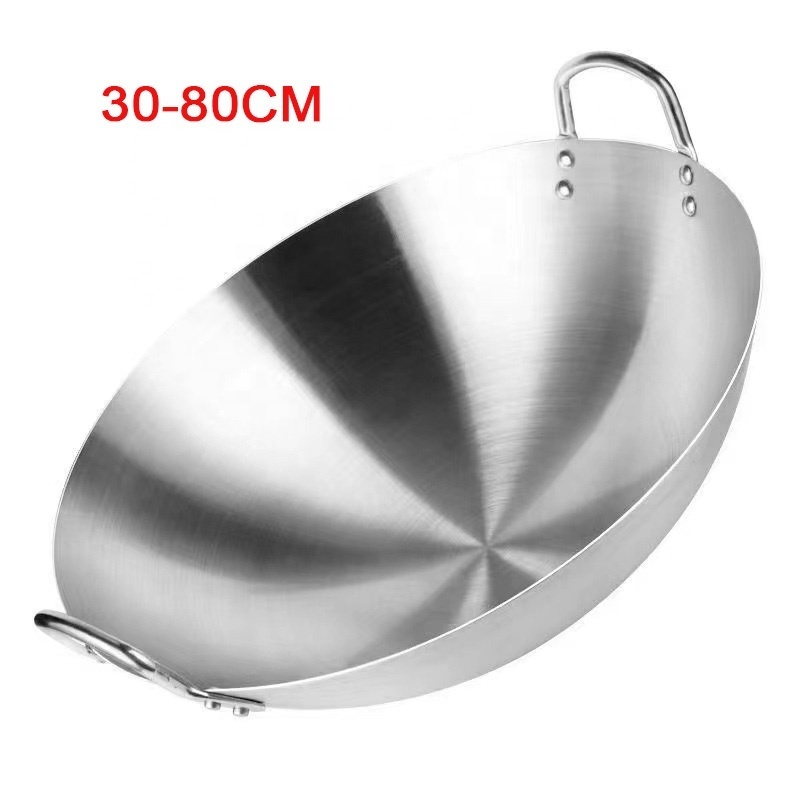 Cookware Stainless Steel Woks 30-80 cm with handles Kitchen Steel woks pan