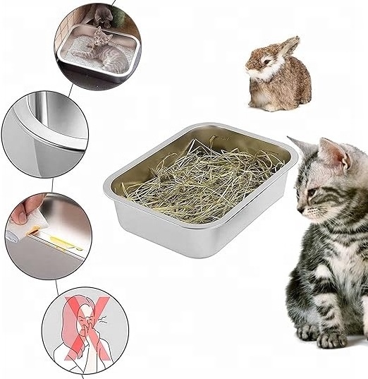 Zhongte Factory Wholesale Cat Clean Up Products Sand Box Large Pet Stainless Steel Cat Toilet Box Cat Litter Box