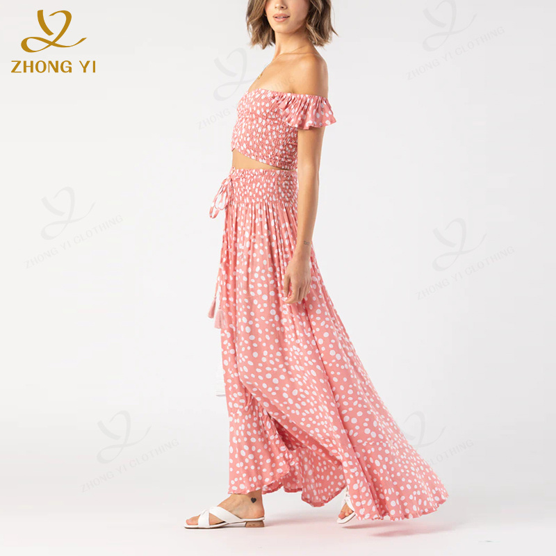 Custom 2 Piece Women Floral Crop Top and Skirt Set 100% Rayon Apparel Design Services Summer sexy Two Piece Casual Maxi Dress