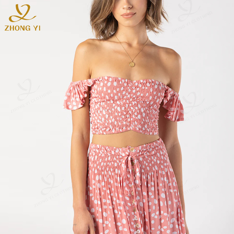 Custom 2 Piece Women Floral Crop Top and Skirt Set 100% Rayon Apparel Design Services Summer sexy Two Piece Casual Maxi Dress