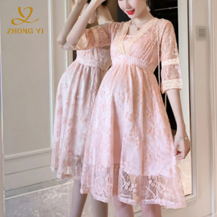 Custom Summer Fashion Mom Pregnancy Skirt New Lace Stitching Sweet Wind Chiffon Anti Radiation Casual Sexy Maternity Dresses