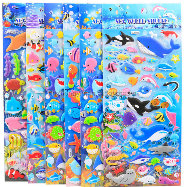 Sea World Stickers for Kids Cartoon Fish Dolphin Whale Turtle 3D Puffy Sticker