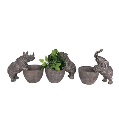 Flower Pot Planter Garden Outdoor Crafts Plant Pot Wholesale Resin Elephant Rhinoceros Hippo Animal Home Decoration Contemporary