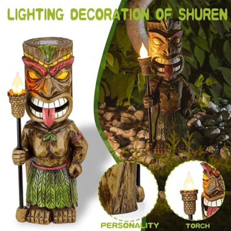 popular  garden American Hawaii style TIKI resin crafts outdoor decor Mayan totem figurine with solar