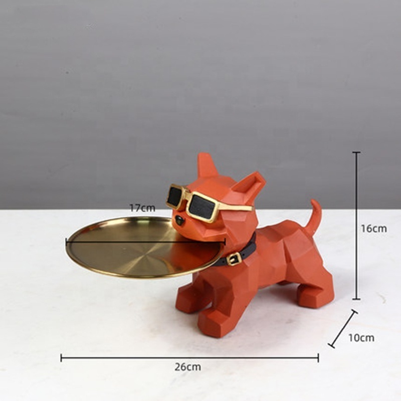 Crafts Dog Sculpture Geometric French Bulldog Storage Plate Nordic Resin Home Decoration Europe Animal Modern Real Europe Money