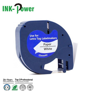 INK-POWER 12mm Compatible 91200 Black on White Laminated Adhesive Thermal Paper Label Cartridge Ribbon Tape for Dymo Printer