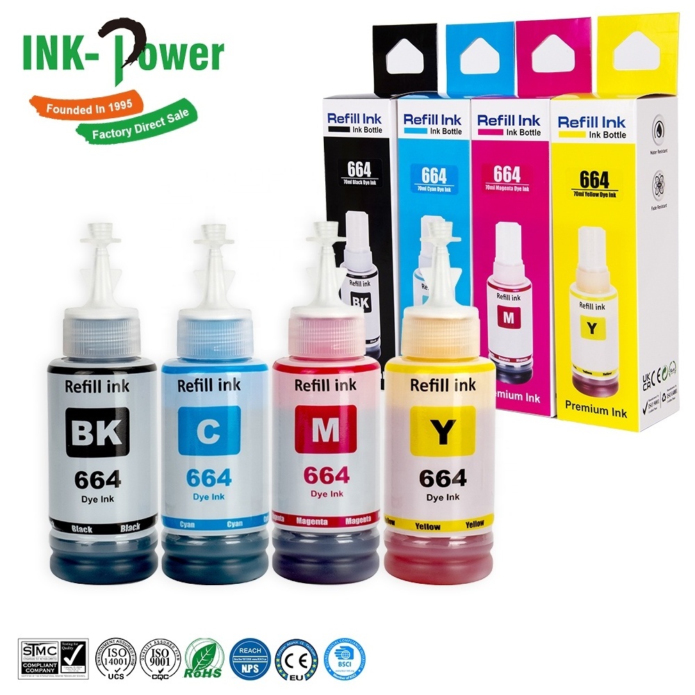 INK-POWER 664 T664 T6641 Premium Compatible Color Compatible Bottle Dye Encre Refill Tinta Ink for Epson Eco Tank L655 Printer