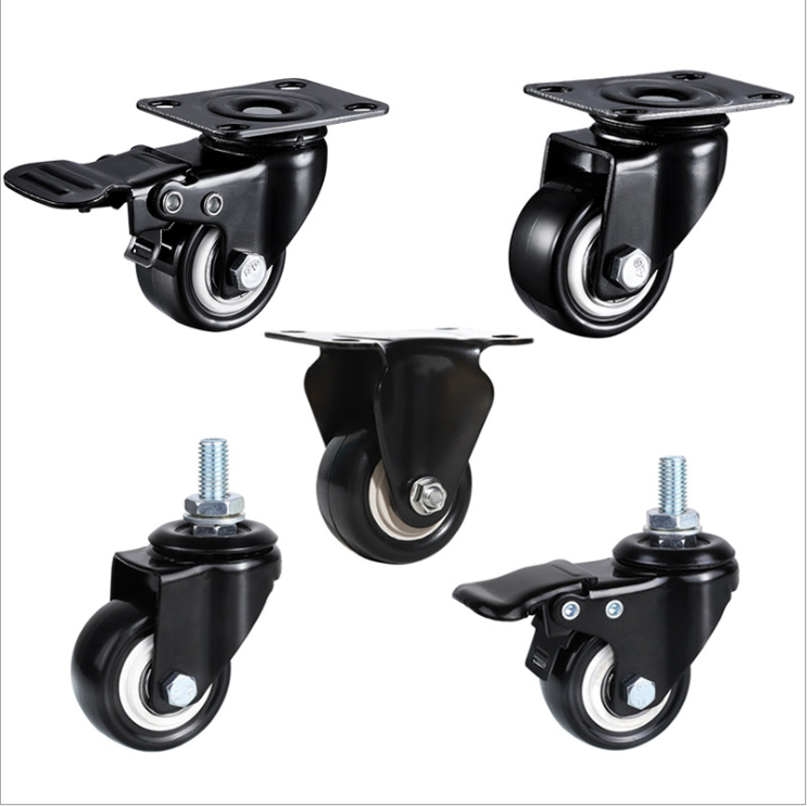 1.5 Inch 2 inch black PU wheel light duty casters swivel screw locking chair caster for furniture Wheel for office chairs