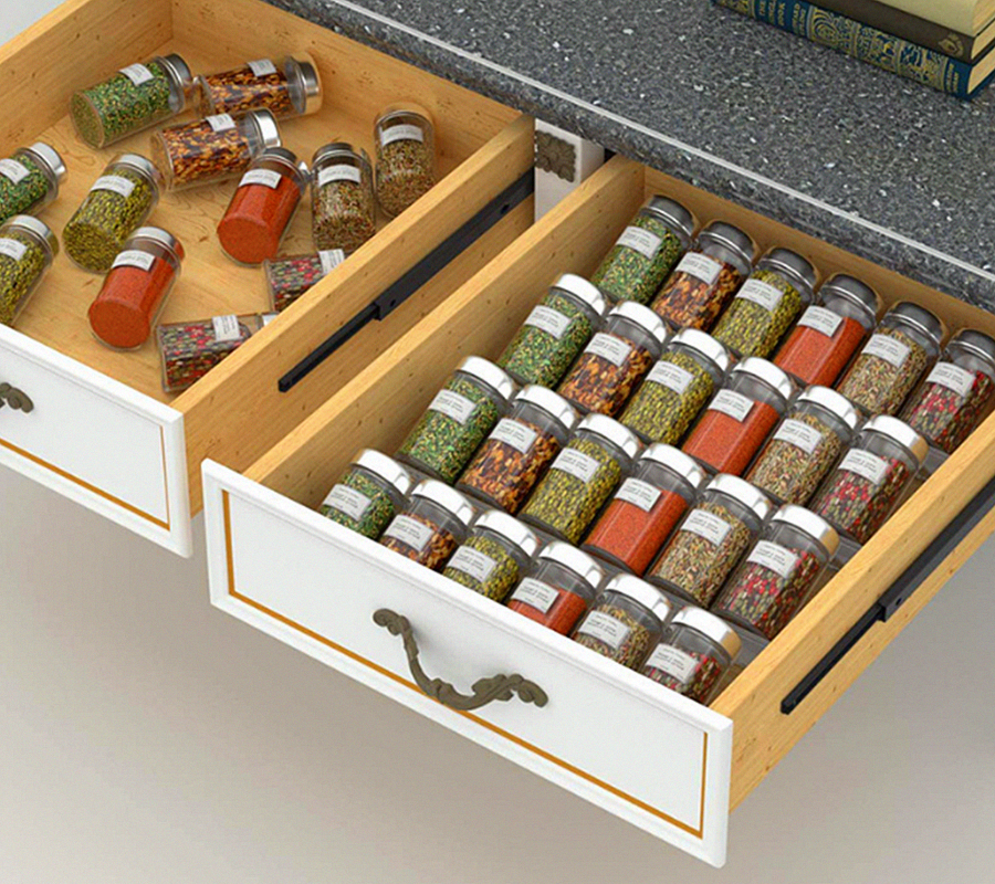 Spice Drawer Organizer, 4 Tiers Clear Acrylic Slanted in Drawer Seasoning Jars Insert Countertop Rack Tray