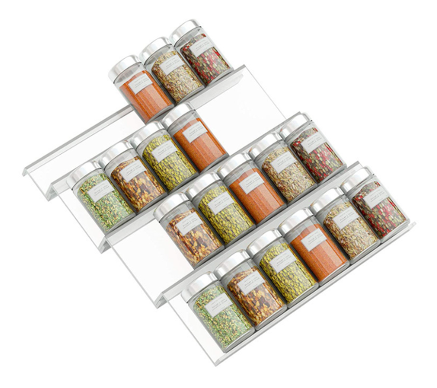 Spice Drawer Organizer, 4 Tiers Clear Acrylic Slanted in Drawer Seasoning Jars Insert Countertop Rack Tray