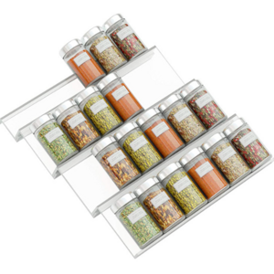 Spice Drawer Organizer, 4 Tiers Clear Acrylic Slanted in Drawer Seasoning Jars Insert Countertop Rack Tray