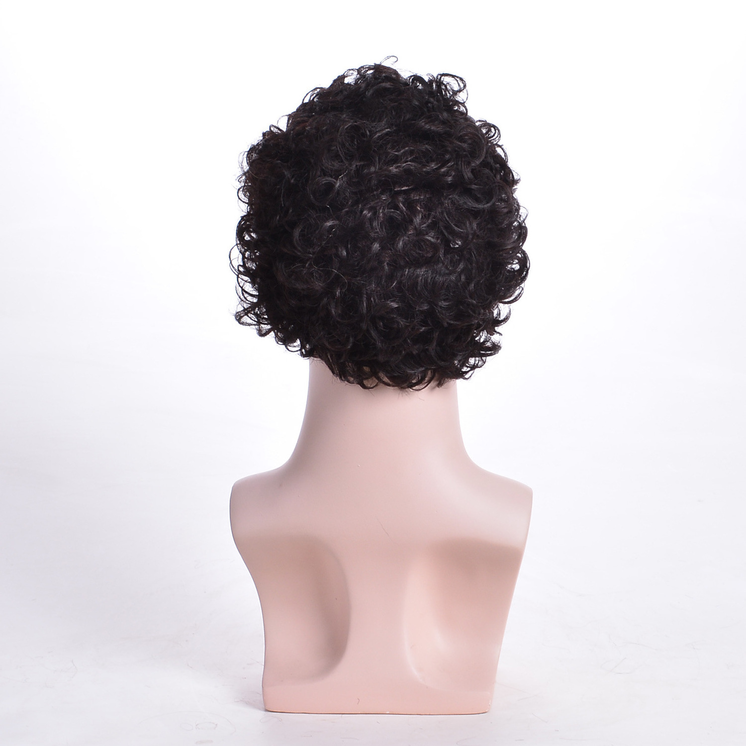 Factory supplies European and American men's wig natural color small curly short hair headbands machine made synthetic wigs