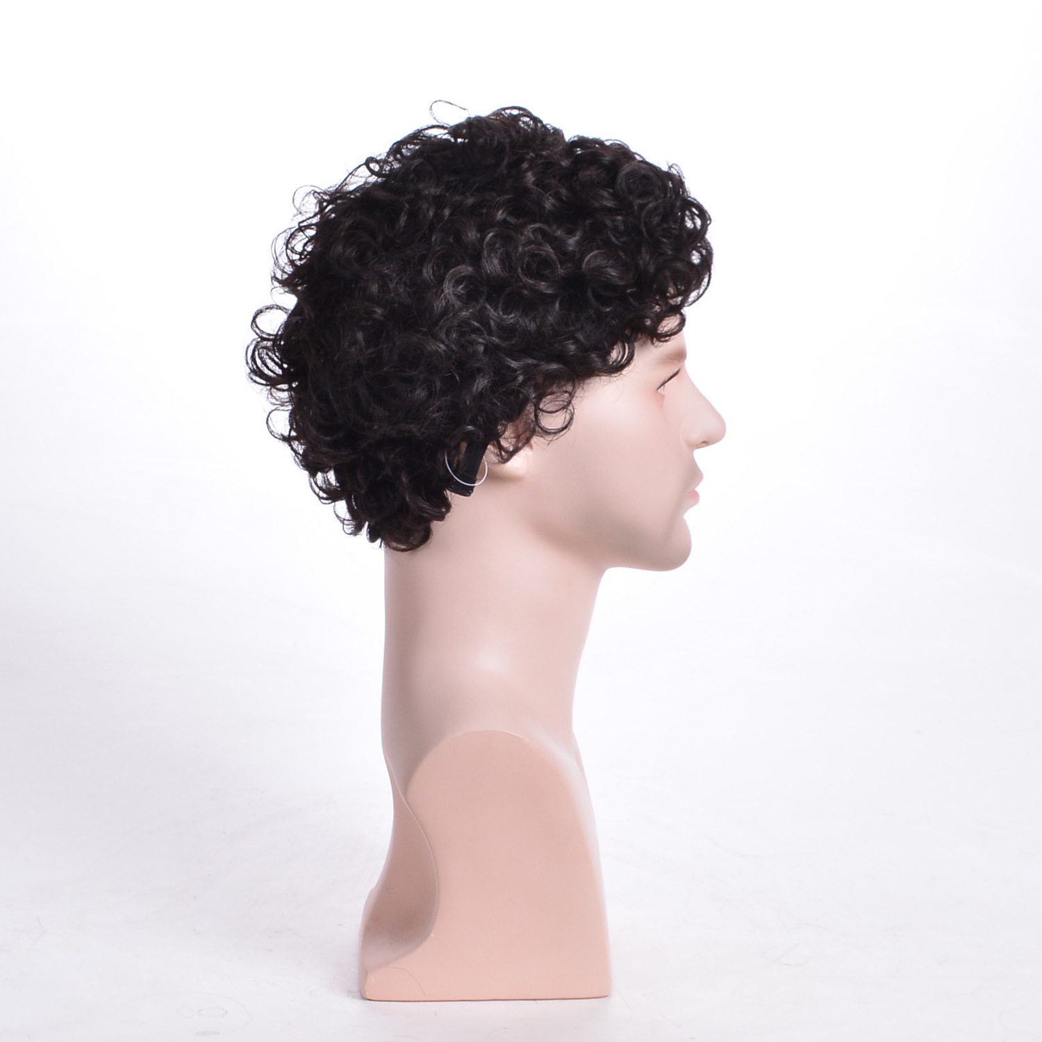 Factory supplies European and American men's wig natural color small curly short hair headbands machine made synthetic wigs