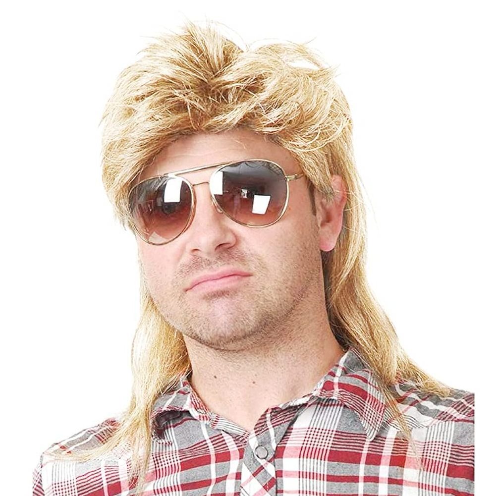 100% Human Hair Men's black mullet wig 80's long rock wig cosplay Halloween costume wig