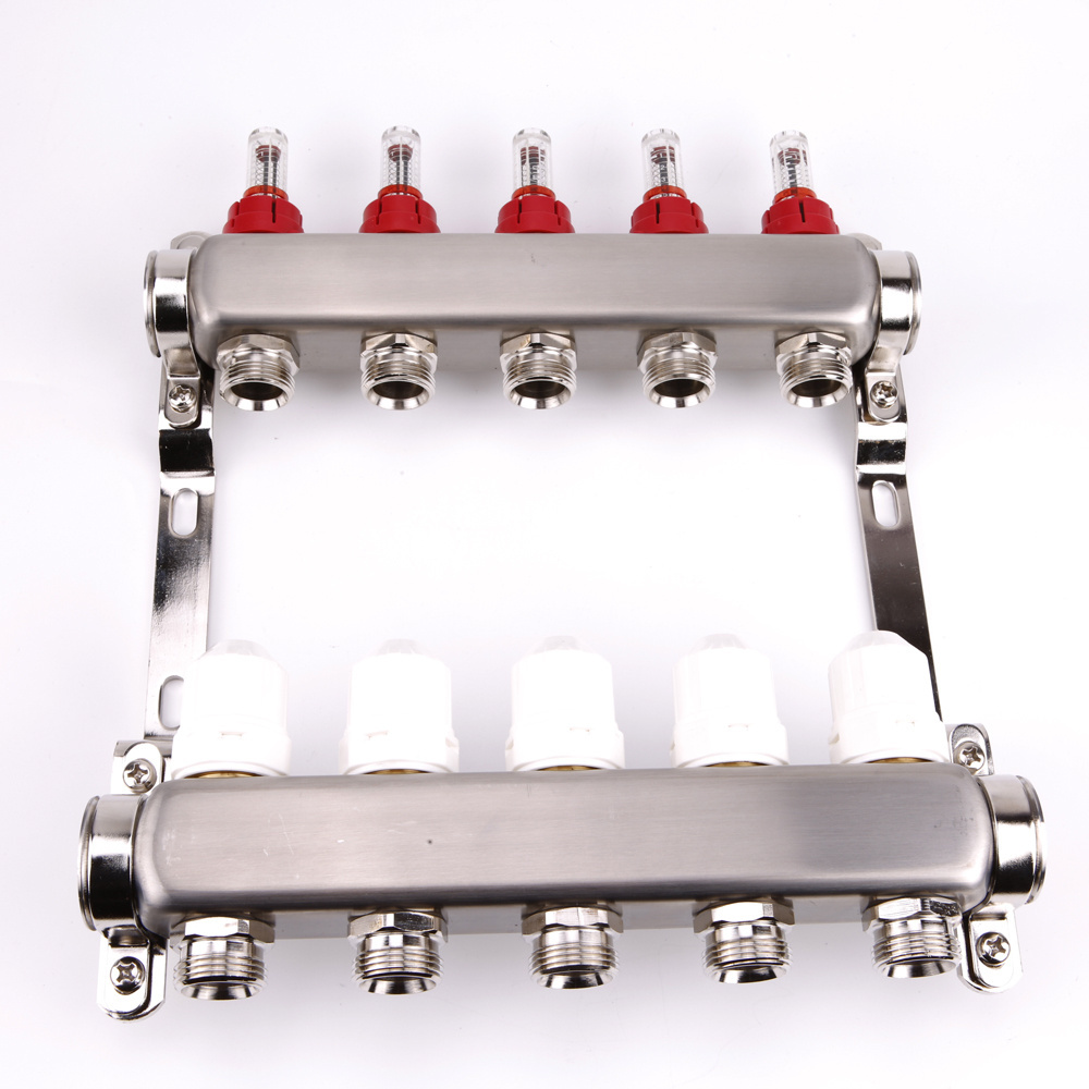 PEX Stainless steel radiant underfloor heating flow meter manifold for 1/2