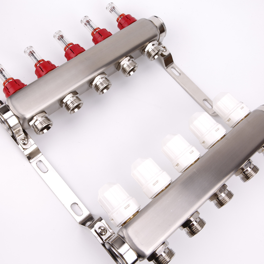 PEX Stainless steel radiant underfloor heating flow meter manifold for 1/2