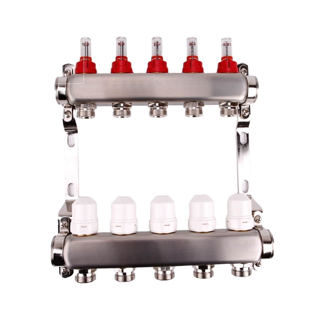 PEX Stainless steel radiant underfloor heating flow meter manifold for 1/2