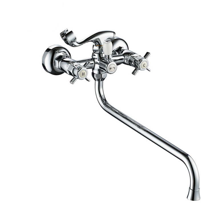 Traditional Chrome Taps Vintage Kitchen Sink Faucet with 2 Idnividual Handle Water Tap