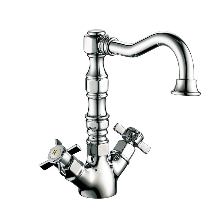 Traditional Chrome Taps Vintage Kitchen Sink Faucet with 2 Idnividual Handle Water Tap